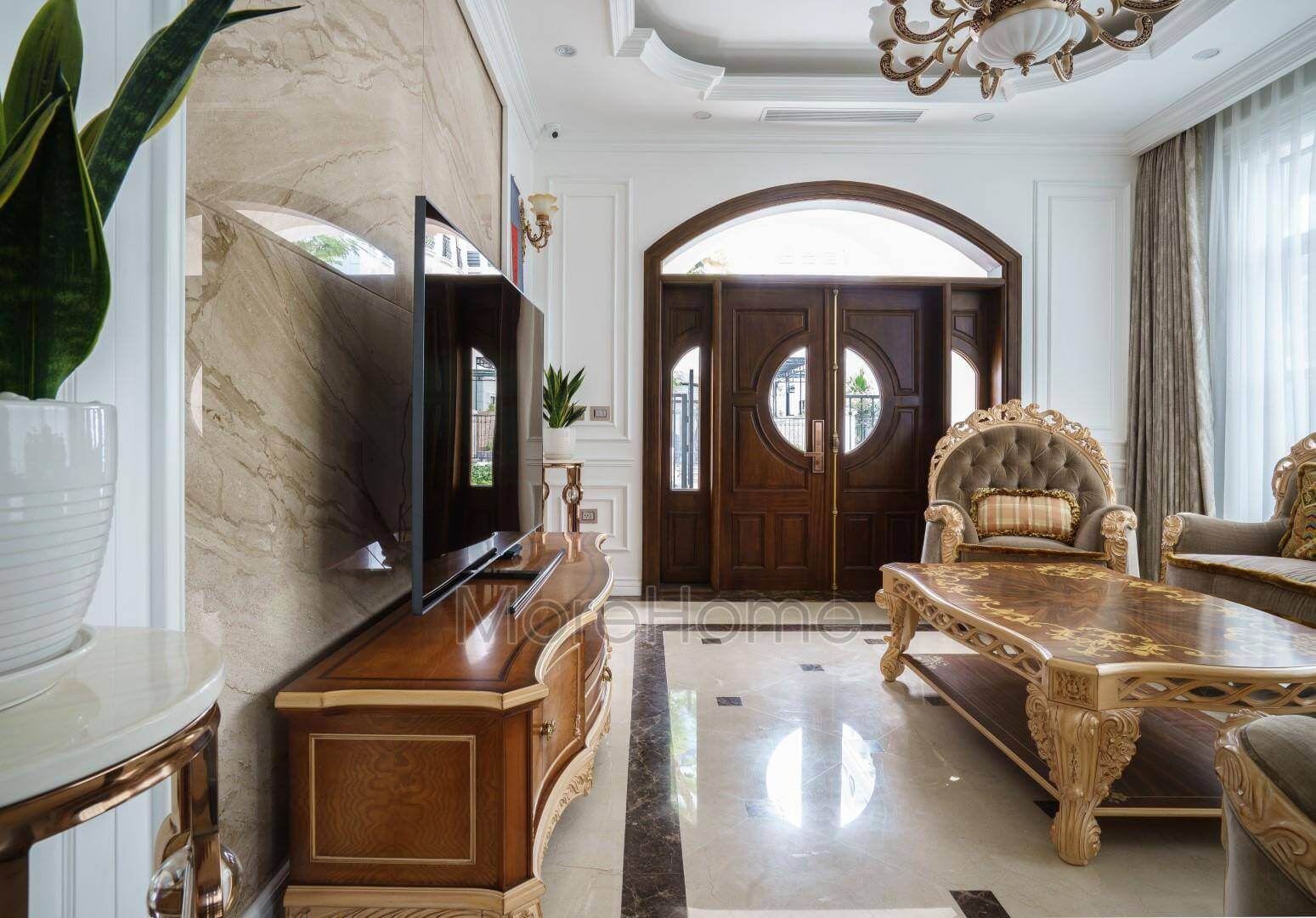 Nội thất biệt thự Imperia Hải Phòng phòng khách đẹp theo phong cách thiết kế tân cổ điển Mẫu thiết kế và thi công nội thất biệt thự