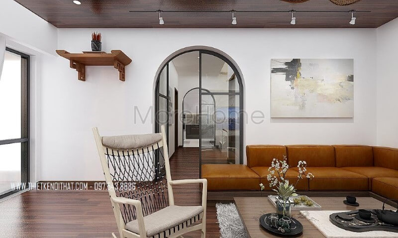 Thiết kế sofa da nâu cao cấp theo phong cách hiện đại dáng góc chữ L tối ưu không gian cho phòng khách biệt thự, nhà phố thêm tiện nghi, gần gũi. Thiết kế phòng khách biệt thự