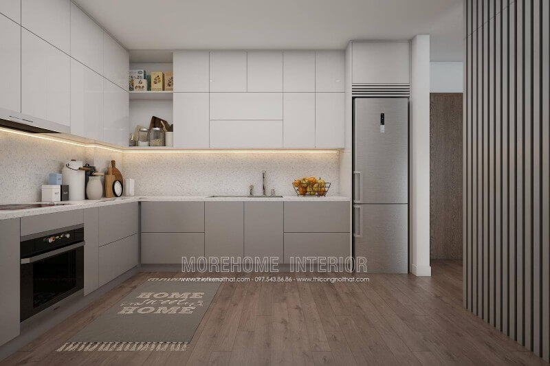 Hệ thống tủ bếp trên, tủ bếp dưới thiết kế hiện đại, mang đến khu vực chứa đồ tiện nghi Tủ bếp hiện đại,tủ bếp đẹp hiện đại, tủ bếp An Cường