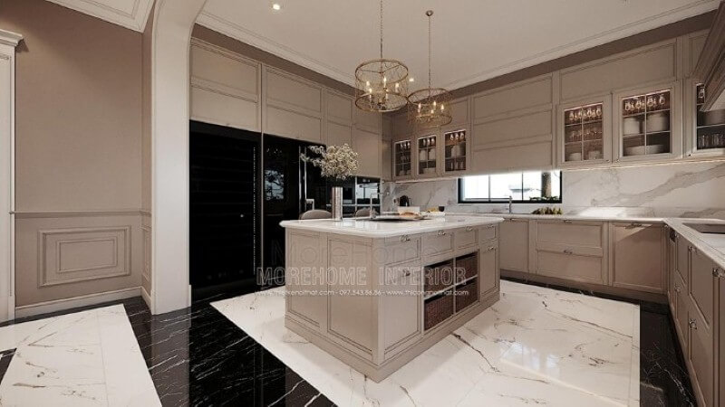 Đá lát nền, đá ốp phòng bếp đẹp, sang trọng cho phòng bếp nhà phố, biệt thự. Mẫu nội thất biệt thự đẹp