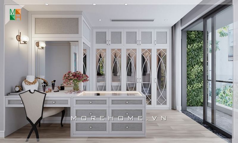 Chiêm ngưỡng mẫu thiết kế phòng thay đồ đẹp mang phong cách tân cổ điển trang nhã phù hợp cho chung cư, nhà phố, biệt thự.