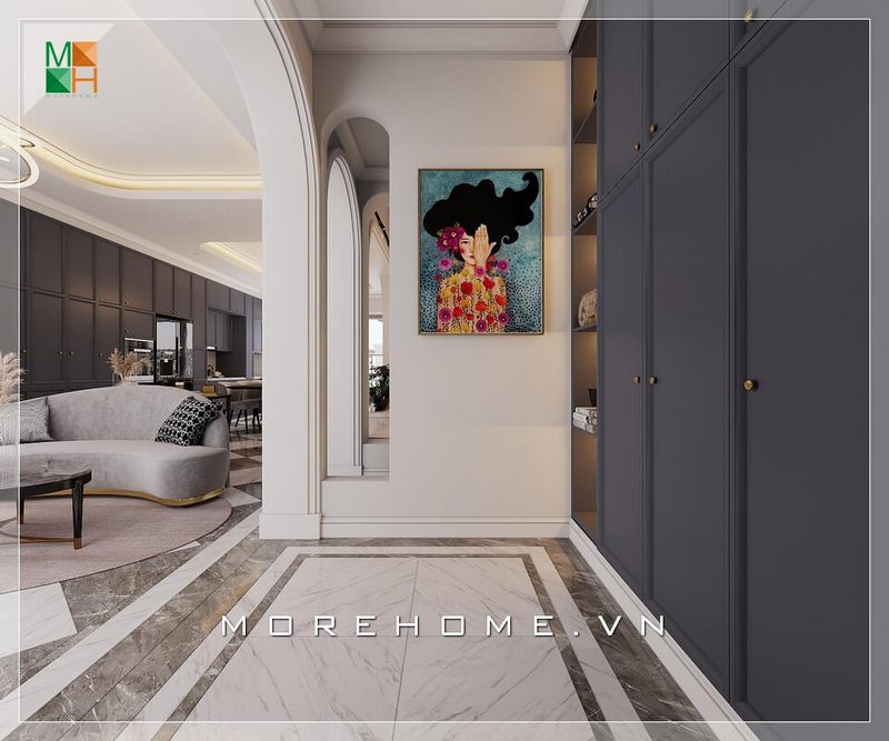 Mẫu thiết kế kiến trúc với vách ngăn cầu thang độc đáo cho biệt thự, chung cư, nhà phố phong cách tân cổ điển cao cấp, sang trọng