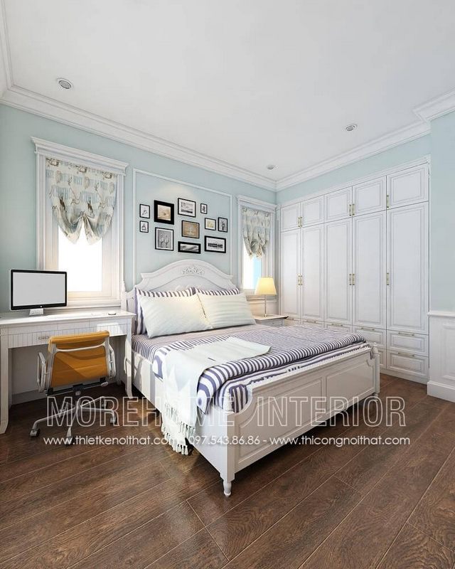 Mẫu thiết kế nội thất giường ngủ đơn tân cổ điển sang trọng mà tinh tế