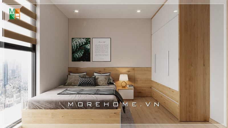 Tranh canvas ấn tượng với họa tiết không quá cầu kỳ và rườm rà làm tăng sự tươi mát cho căn phòng ngủ.