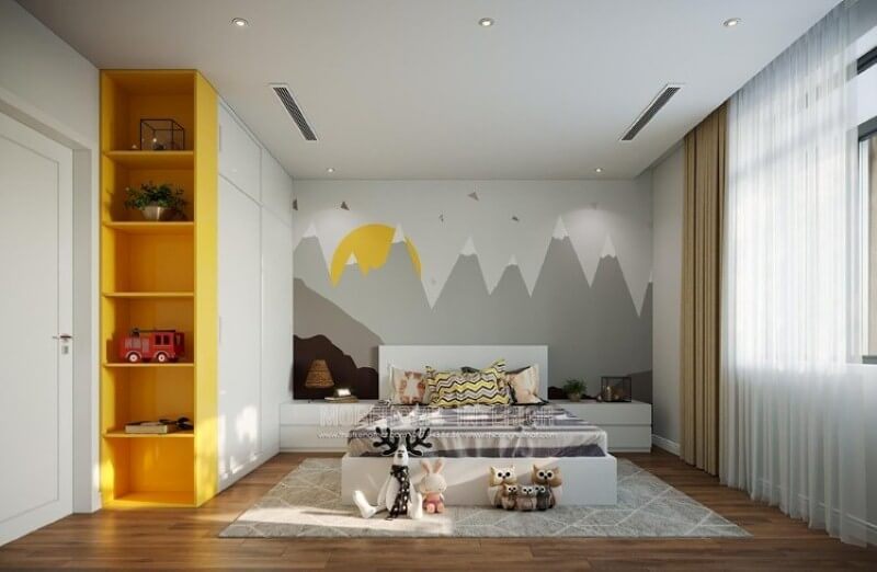 Giường ngủ màu trắng đẹp cho phòng bé.